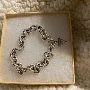Guess Silver-tone Chain Bracelet with Logo Charm